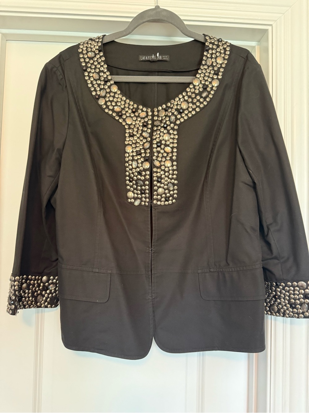 Lafayette 148 New York Black Stud-Embellished Collar Jacket